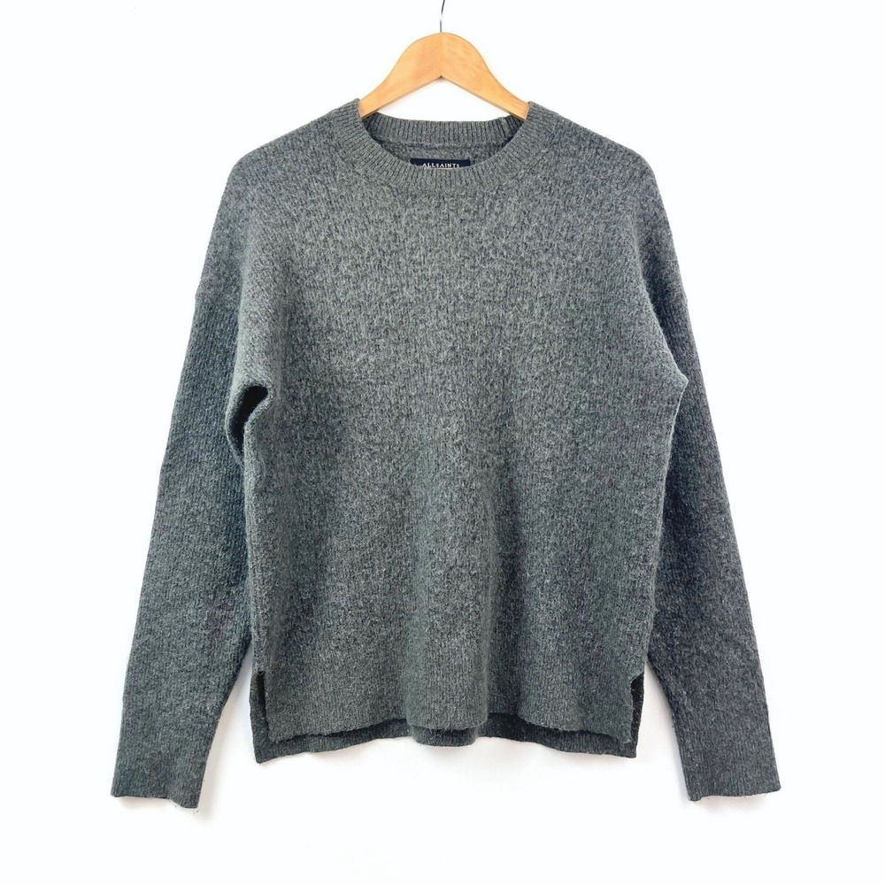 AllSaints Gray Wool Alpaca Crew Sweater Side Slits Minimalist Mens Size S